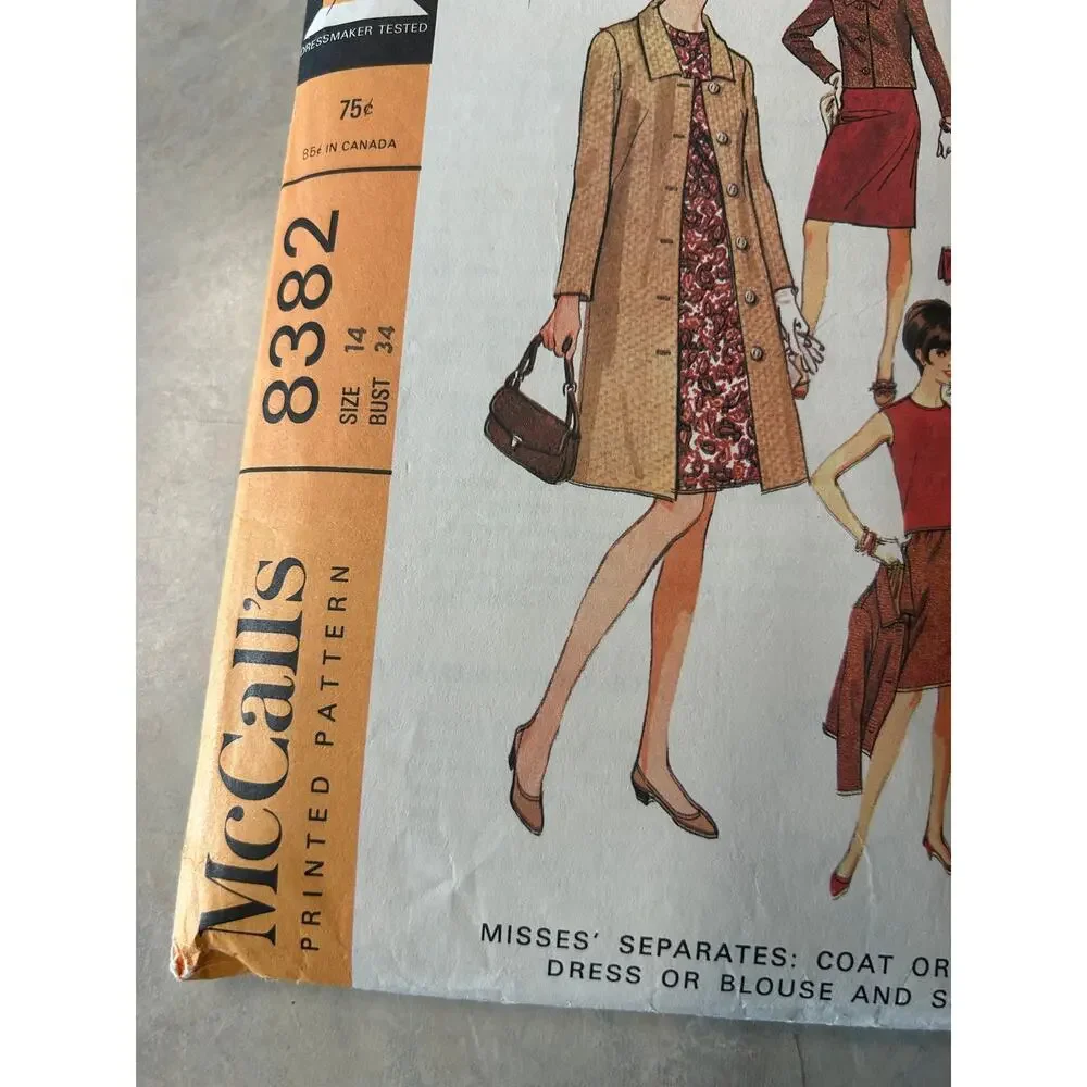 Vintage 1966 McCalls Pattern #8382 Coat Dress Blouse‎ Skirt Size 14